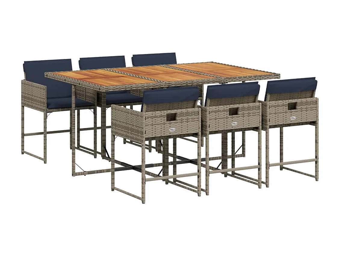 Set comedor jardín 7 pzas y cojines ratán sintético gris