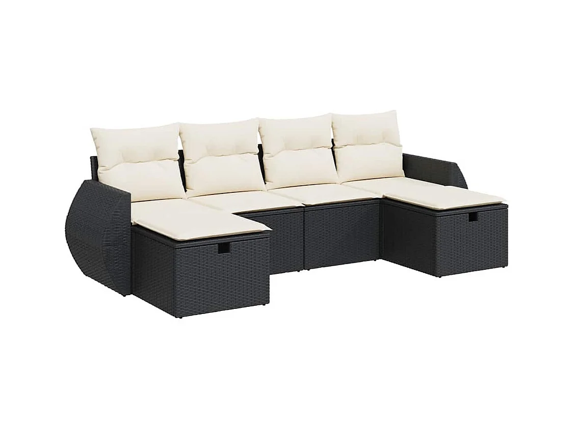 Set Divano da Giardino 6 pz con Cuscini Nero in Polyrattan