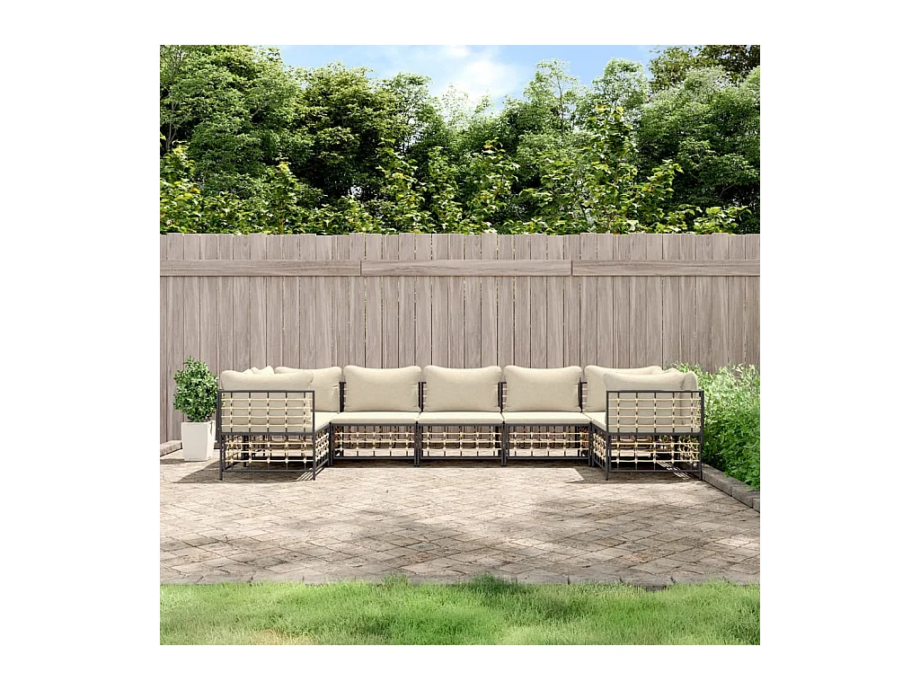 7-tlg. Garten-Lounge-Set mit Kissen Anthrazit Poly Rattan