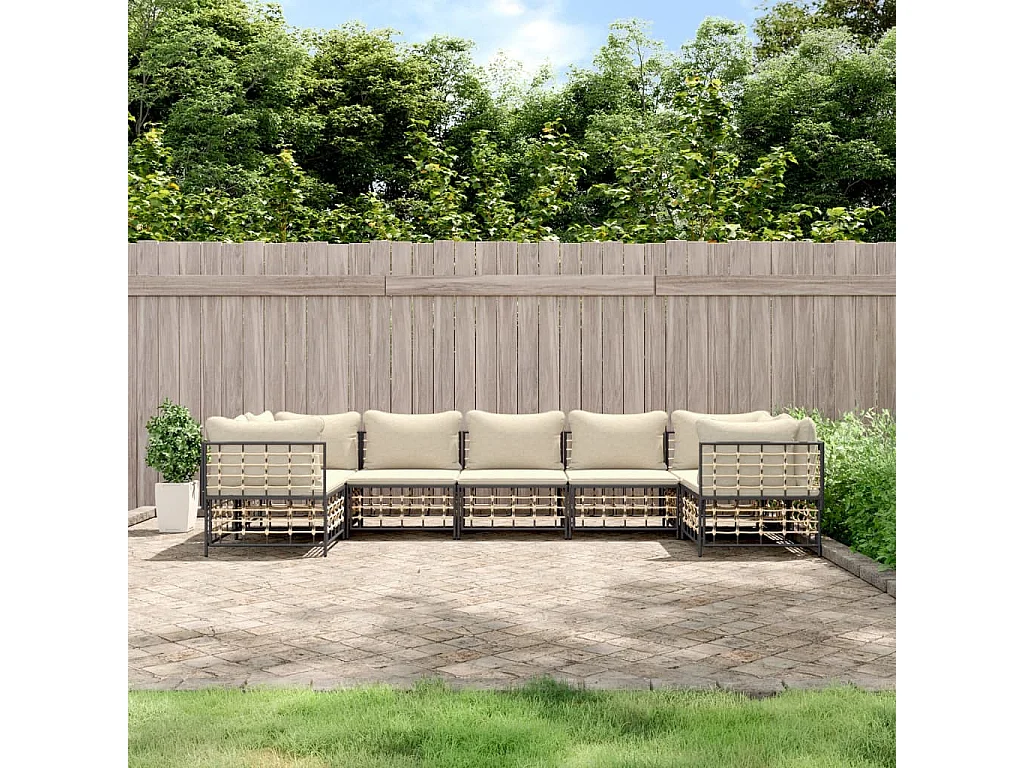 Set muebles de jardín 7 pzas y cojines ratán PE gris antracita