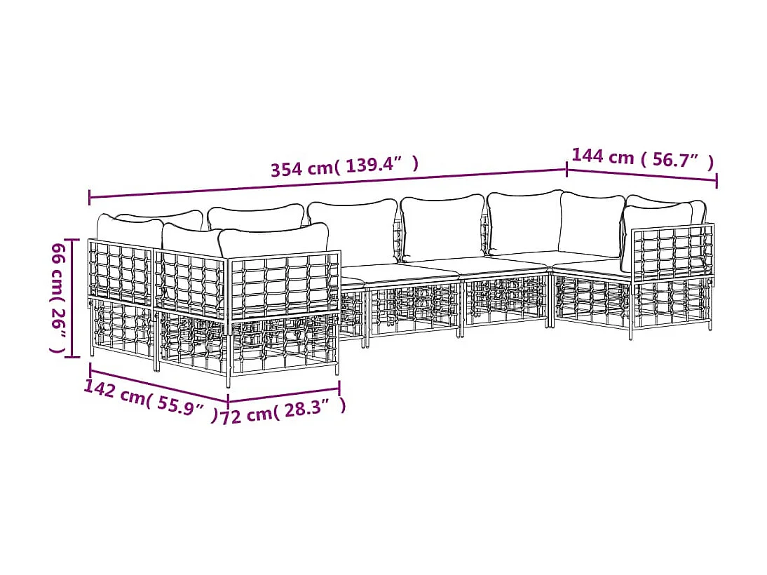 Set muebles de jardín 7 pzas y cojines ratán PE gris antracita
