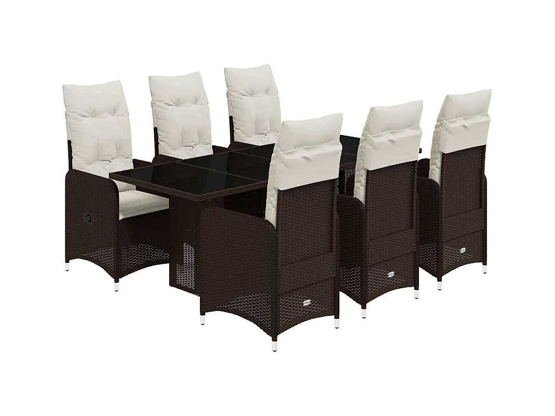 Ensemble de bistro de jardin 7 pcs coussins marron poly rotin