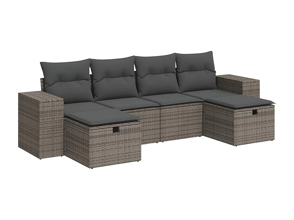 6-tlg. Garten-Sofagarnitur mit Kissen Grau Poly Rattan