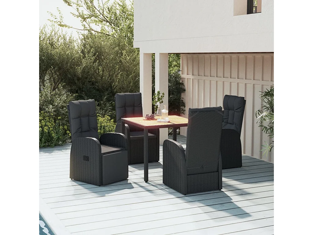 Set da Pranzo da Giardino 5 pz Nero con Cuscini in Polyrattan