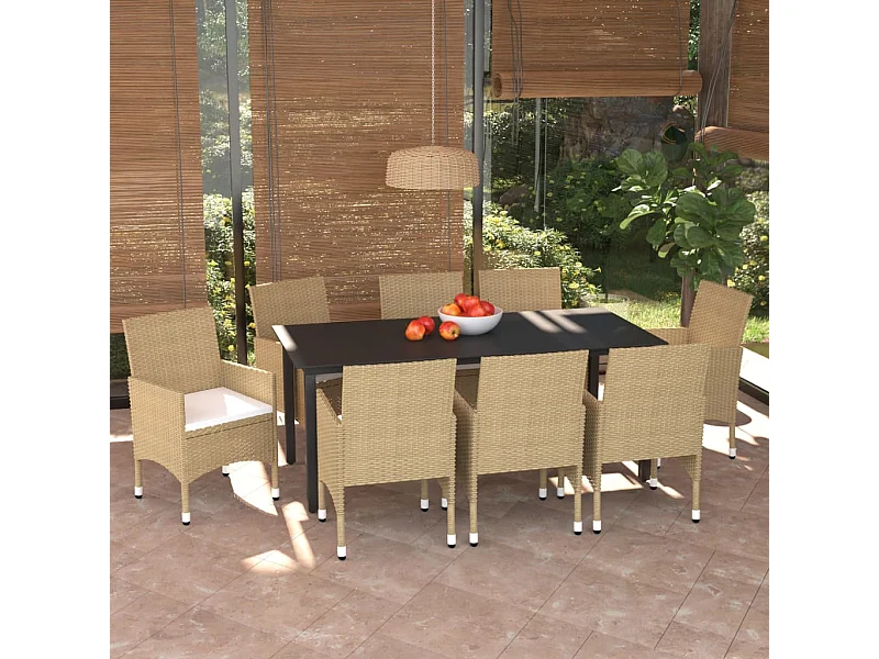 9-delige Tuinset met kussens poly rattan beige