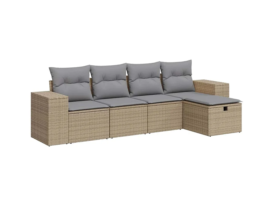 5-tlg. Garten-Sofagarnitur mit Kissen Beige Poly Rattan