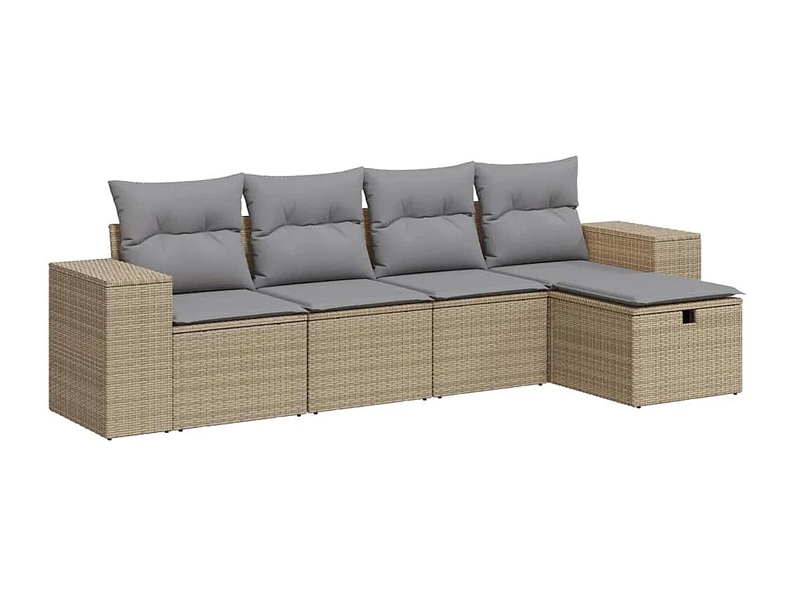 Salon de jardin avec coussins 5 pcs beige résine tressée