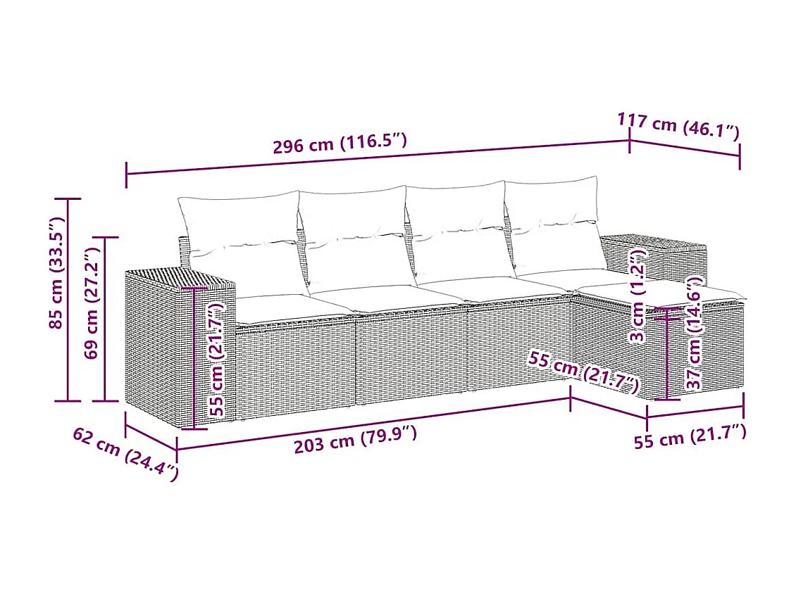 Salon de jardin avec coussins 5 pcs beige résine tressée