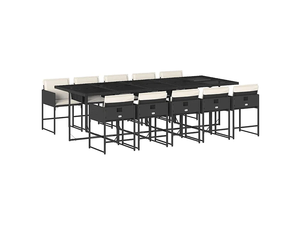 Set da Pranzo da Giardino 11 pz con Cuscini in Polyrattan Nero