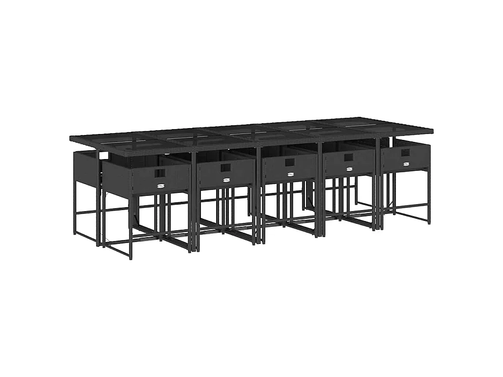 Ensemble à manger de jardin 11 pcs coussins noir résine tressée