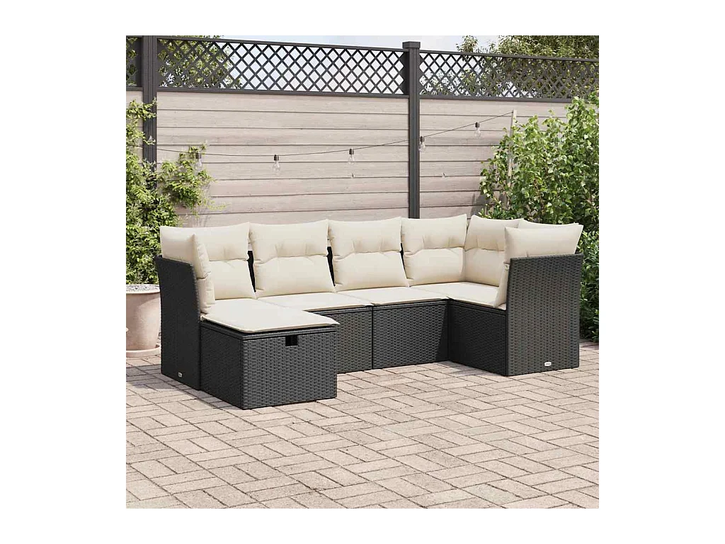 Set Divano da Giardino 6 pz con Cuscini Nero in Polyrattan