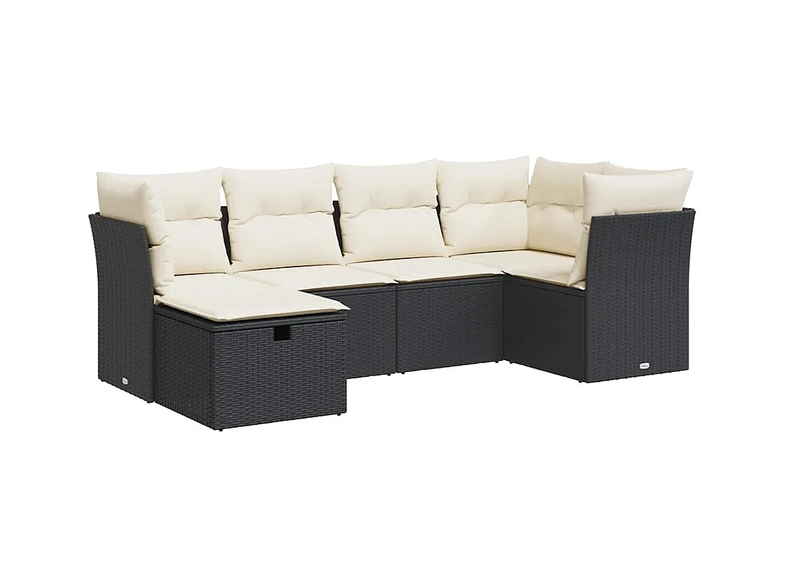 Set Divano da Giardino 6 pz con Cuscini Nero in Polyrattan
