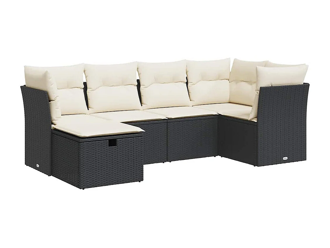 Salon de jardin 6 pcs avec coussins noir résine tressée
