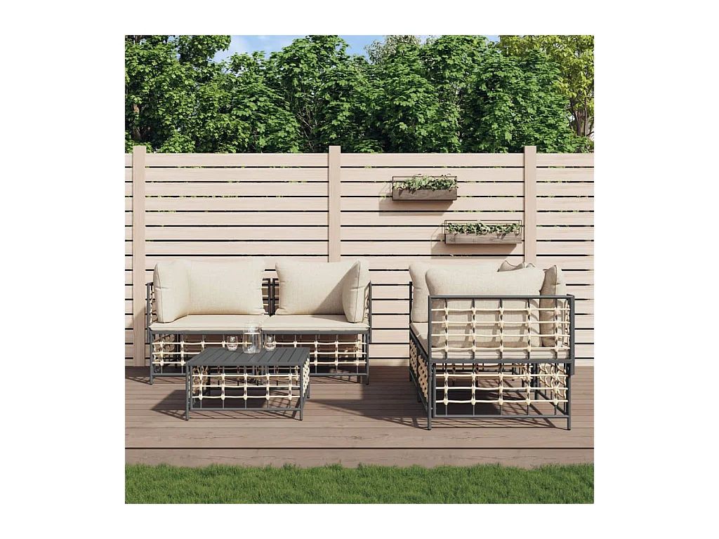 Salon de jardin 5 pcs avec coussins anthracite résine tressée