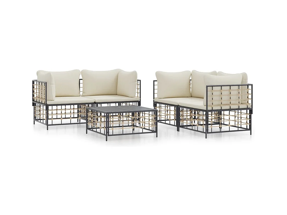 Salon de jardin 5 pcs avec coussins anthracite résine tressée