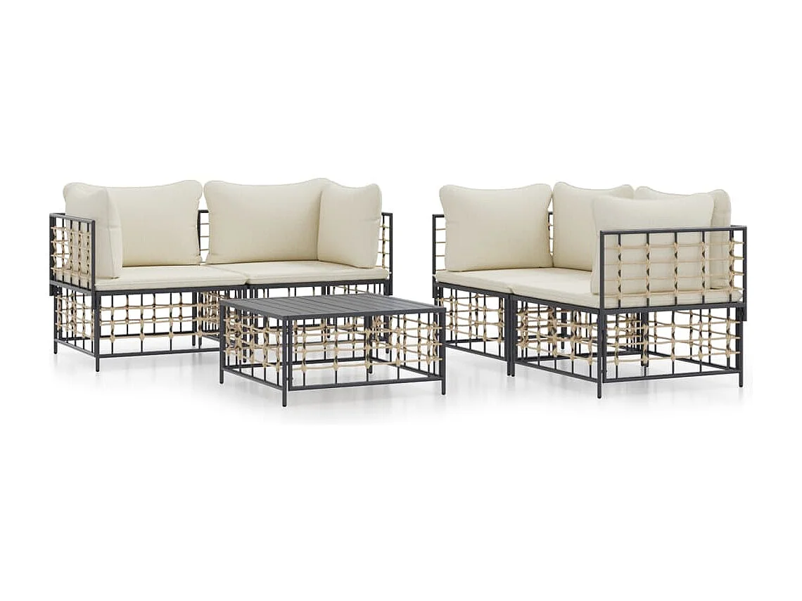 Salon de jardin 5 pcs avec coussins anthracite résine tressée