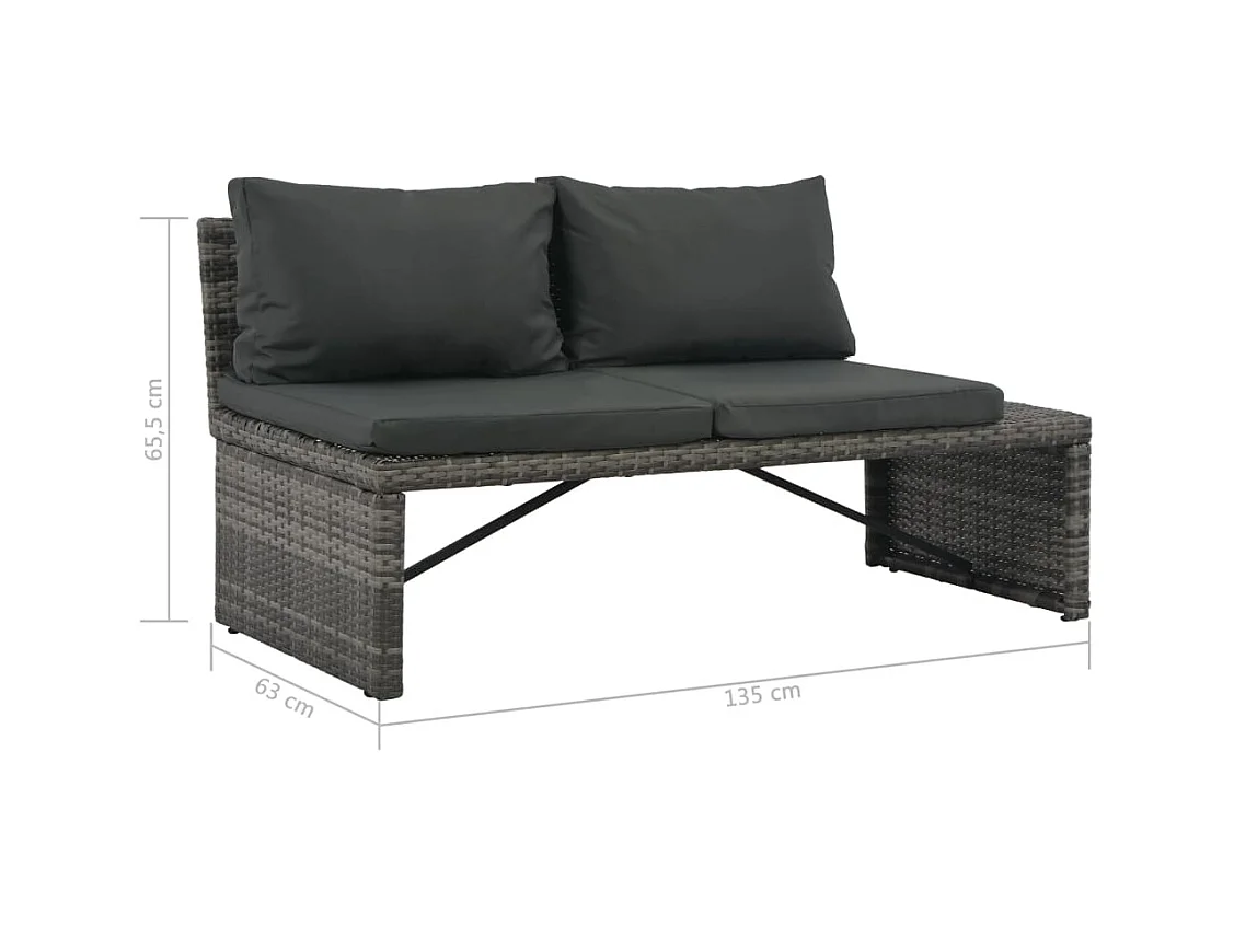 3-tlg. Garten-Lounge-Set mit Polstern Poly Rattan Grau