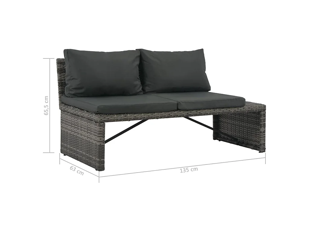 Loungeset met kussens 3-delig poly rattan grijs