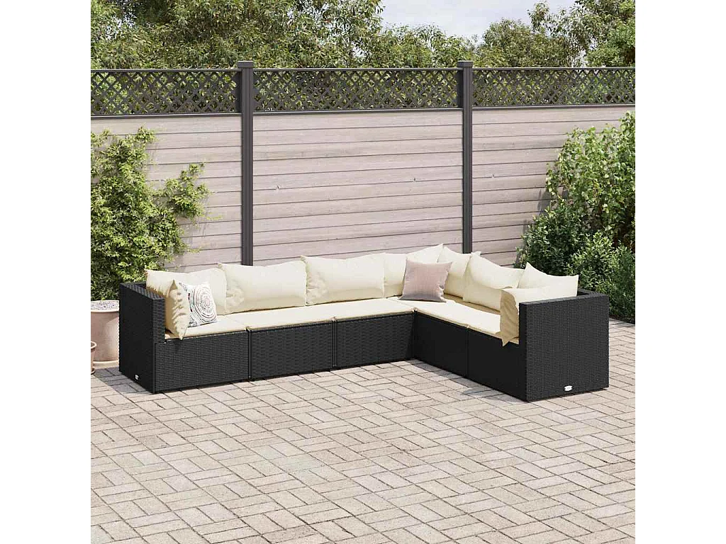 6 pcs conjunto lounge de jardim c/ almofadões vime PE preto