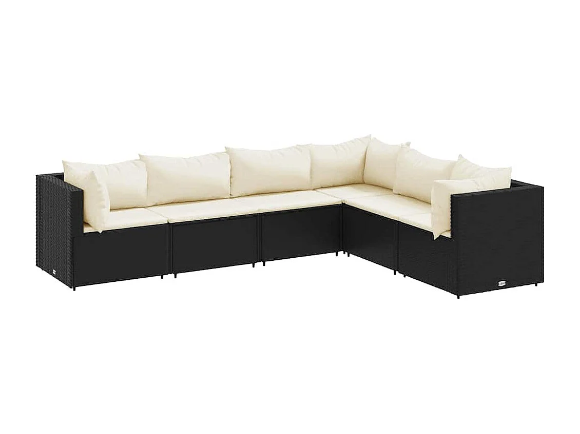 6 pcs conjunto lounge de jardim c/ almofadões vime PE preto