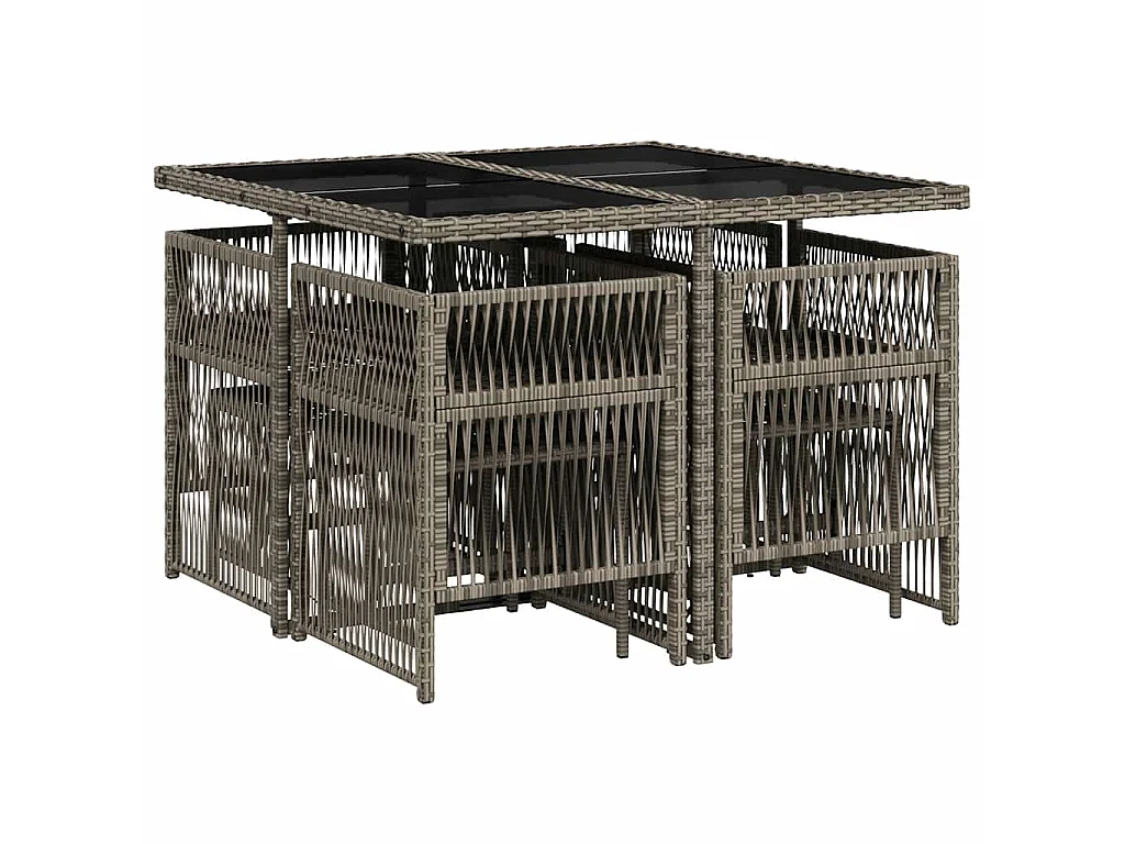Set da Pranzo da Giardino 9 pz con Cuscini in Polyrattan Grigio