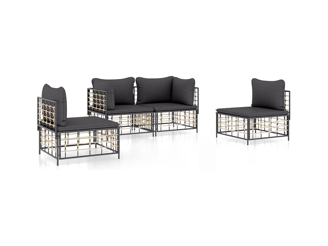 Salon de jardin 4 pcs avec coussins anthracite résine tressée