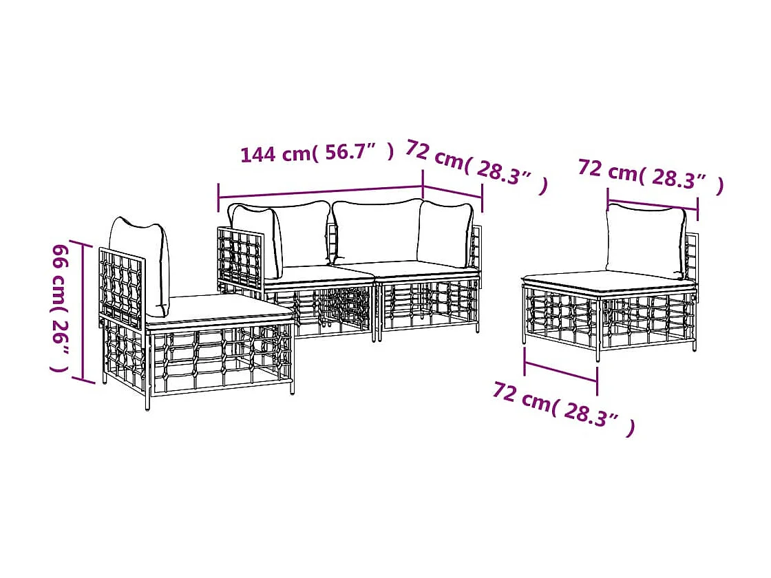 Salon de jardin 4 pcs avec coussins anthracite résine tressée