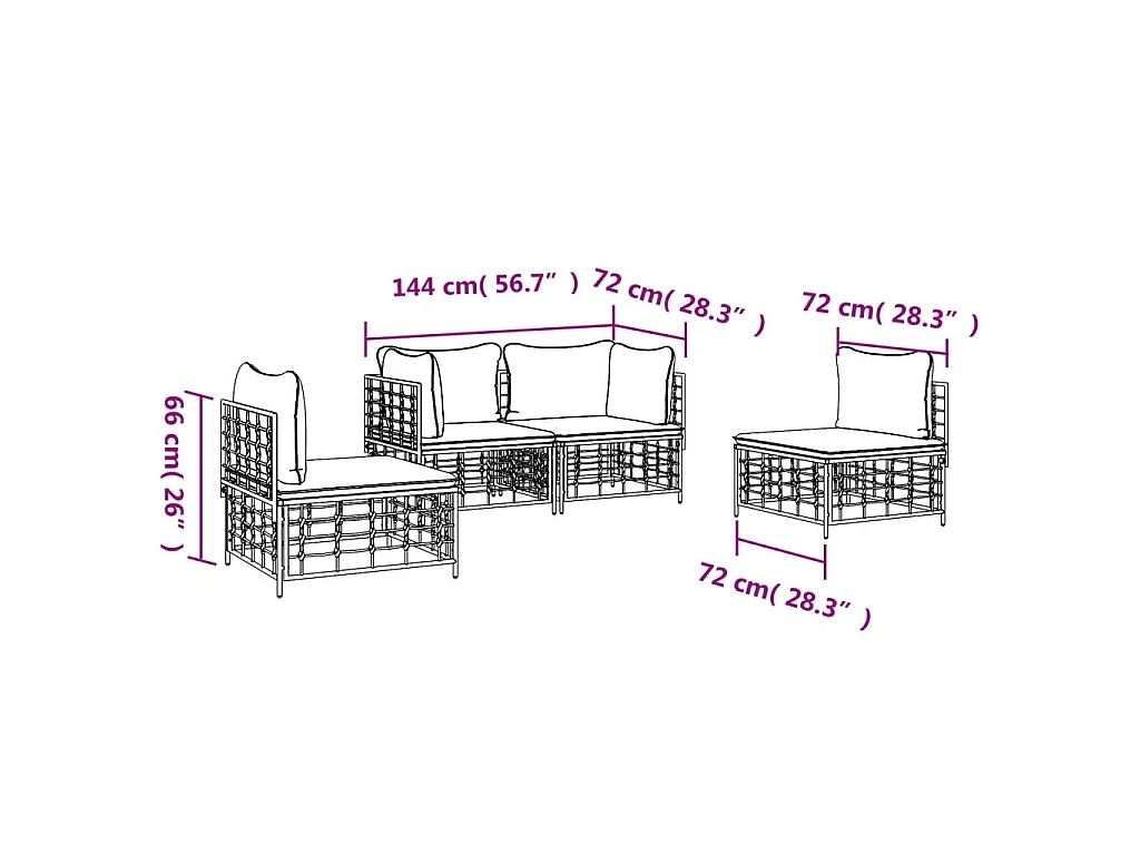 4-tlg. Garten-Lounge-Set mit Kissen Anthrazit Poly Rattan