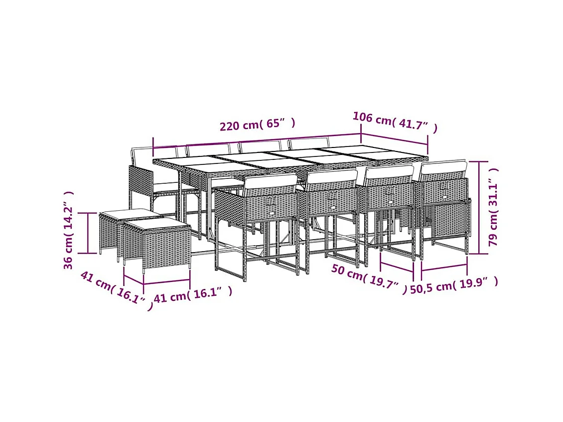 13-delige Tuinset met kussens poly rattan bruin