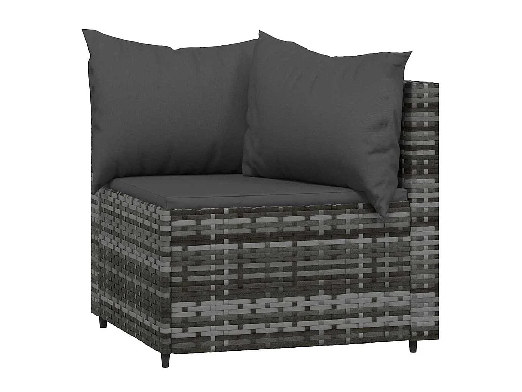 Salon de jardin 3 pcs avec coussins Gris Résine tressée