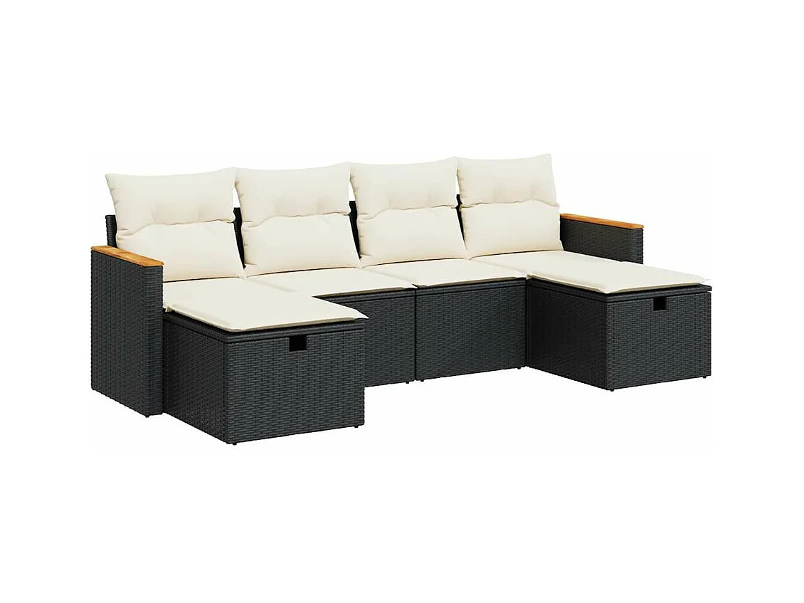 Salon de jardin 6 pcs avec coussins noir résine tressée