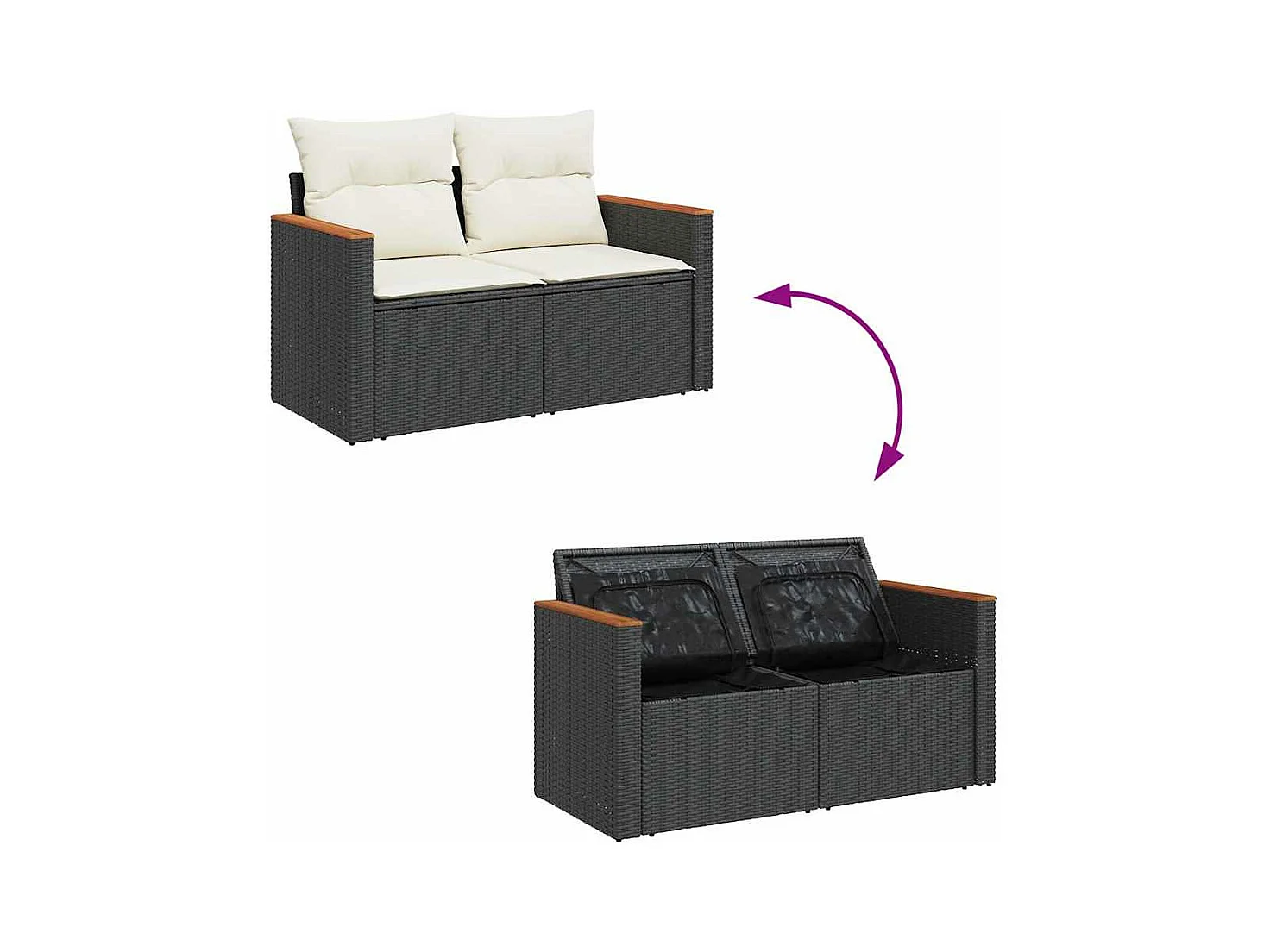 Salon de jardin 6 pcs avec coussins noir résine tressée