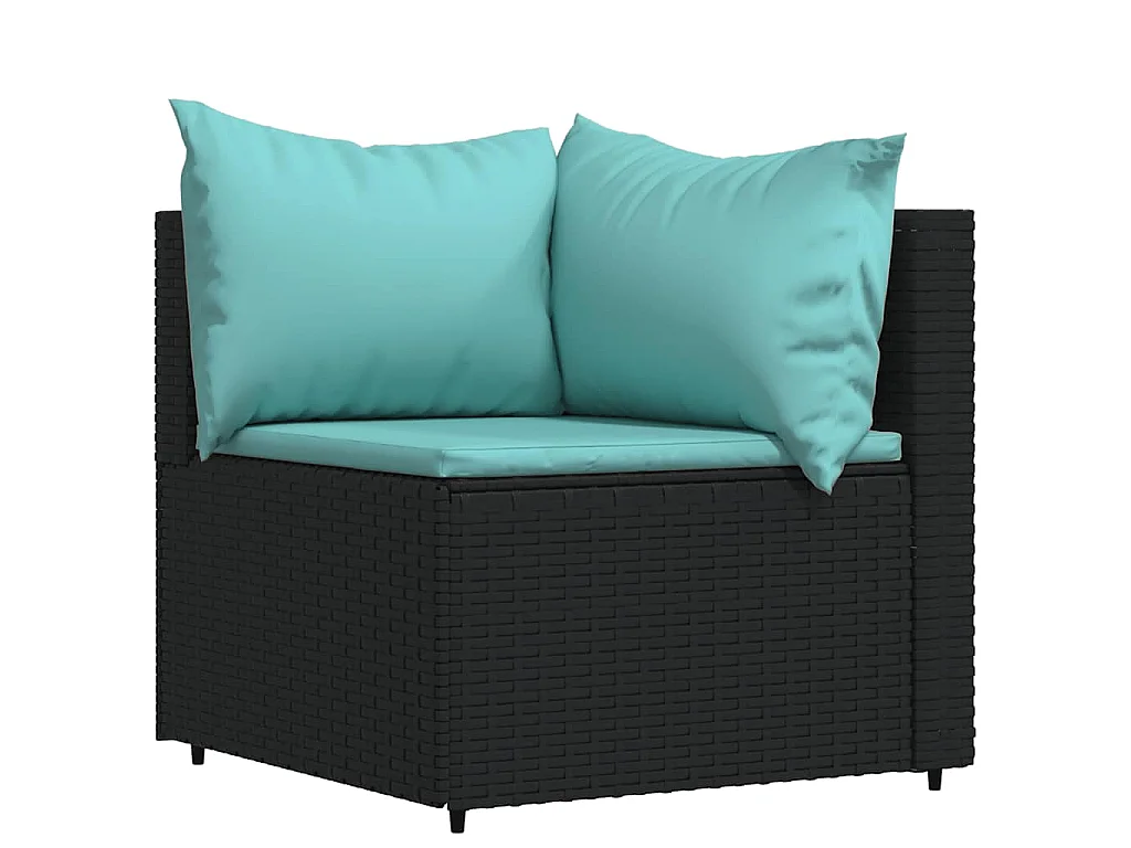 Salon de jardin 4 pcs avec coussins Noir Résine tressée