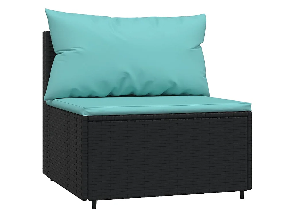 Salon de jardin 4 pcs avec coussins Noir Résine tressée