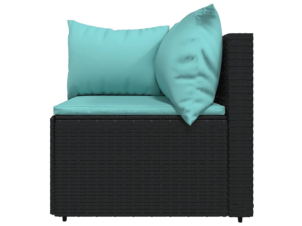 Salon de jardin 4 pcs avec coussins Noir Résine tressée