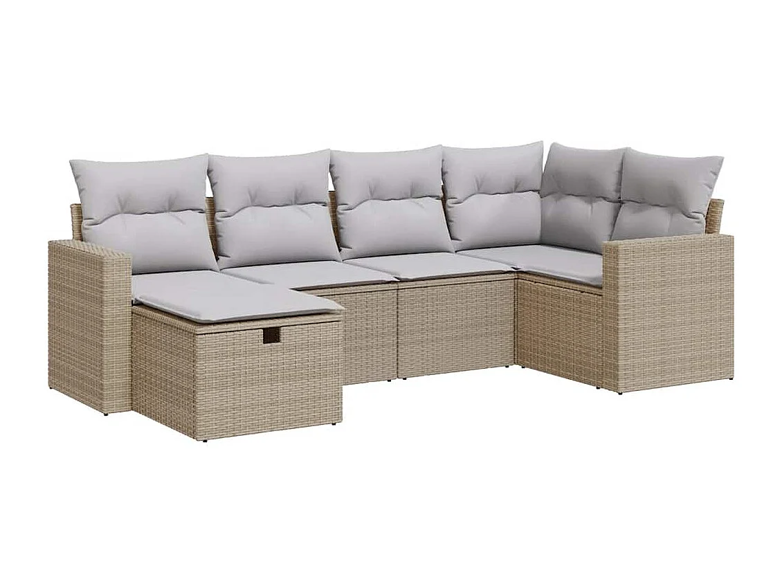 Salon de jardin avec coussins 6 pcs beige résine tressée