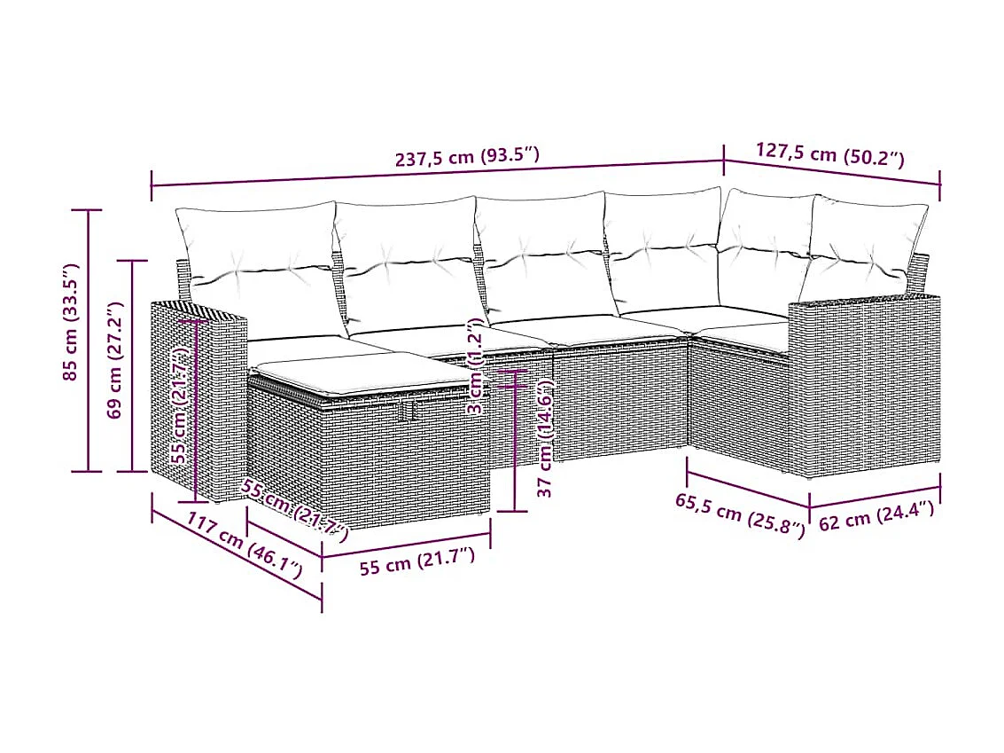 Salon de jardin avec coussins 6 pcs beige résine tressée