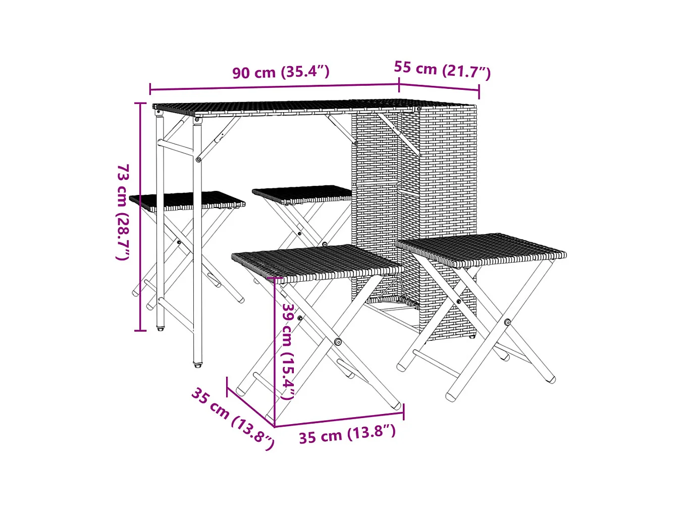 Ensemble à manger de jardin 5 pcs pliable noir résine tressée
