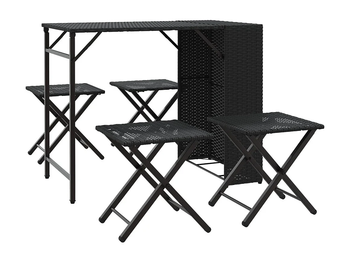 5 pcs conjunto de jantar para jardim dobrável vime PE preto