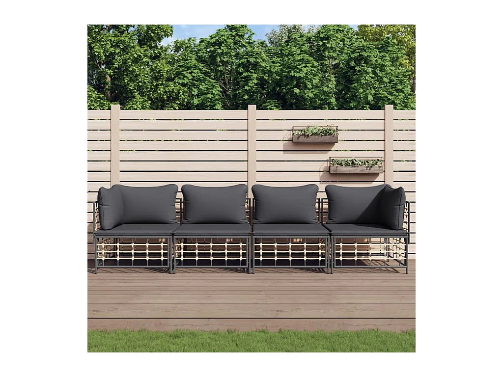 4-delige Loungeset met kussens poly rattan antracietkleurig