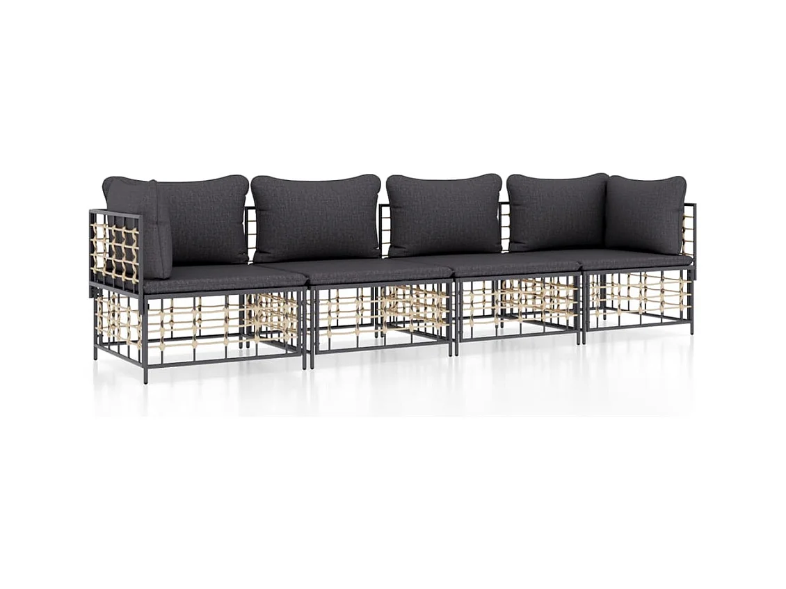 4-delige Loungeset met kussens poly rattan antracietkleurig