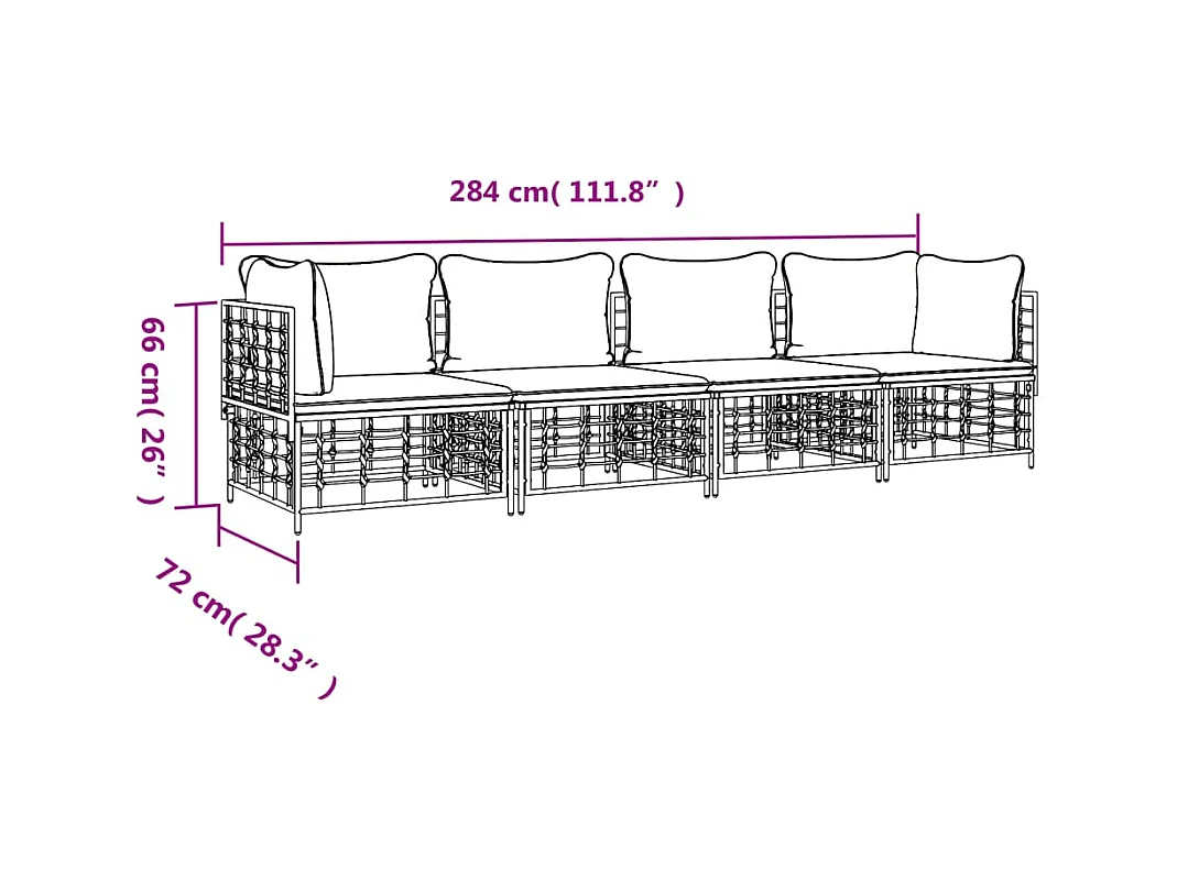 4-delige Loungeset met kussens poly rattan antracietkleurig
