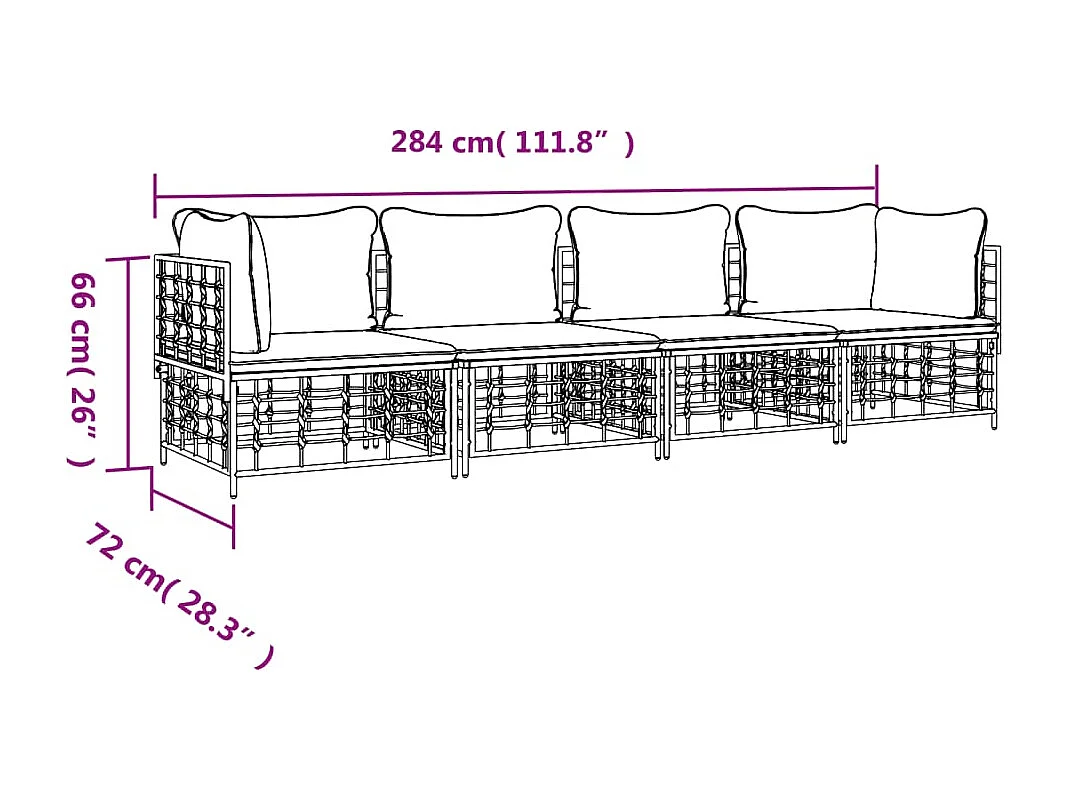 4-delige Loungeset met kussens poly rattan antracietkleurig