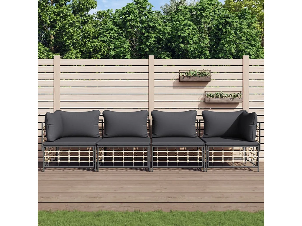 4 pcs conjunto lounge de jardim c/ almofadões vime PE antracite
