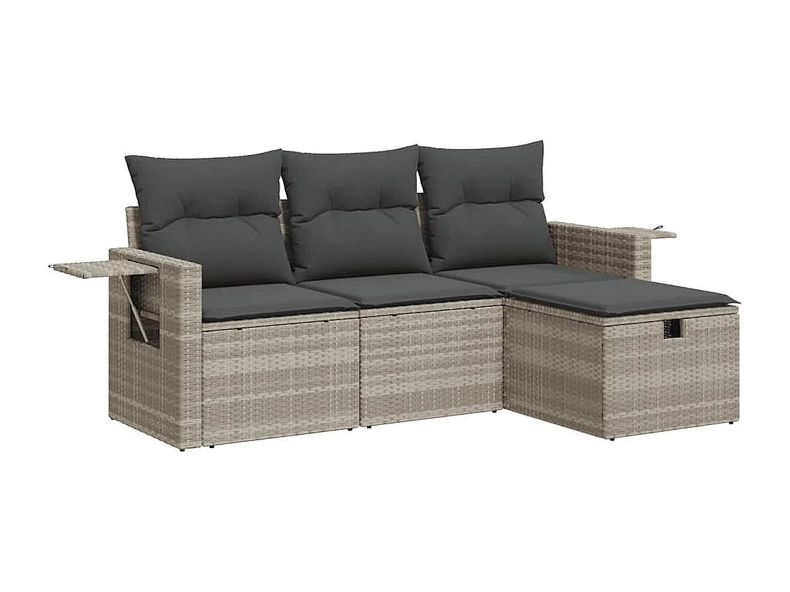 4-tlg. Garten-Sofagarnitur mit Kissen Hellgrau Poly Rattan