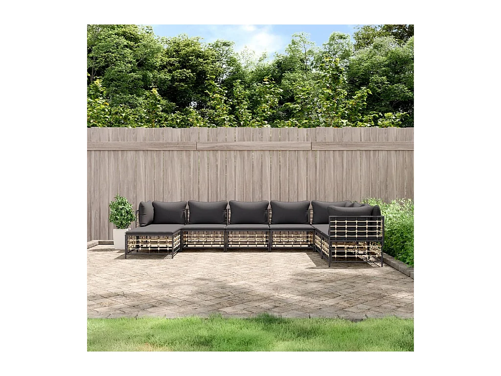 Salon de jardin 8 pcs avec coussins anthracite résine tressée