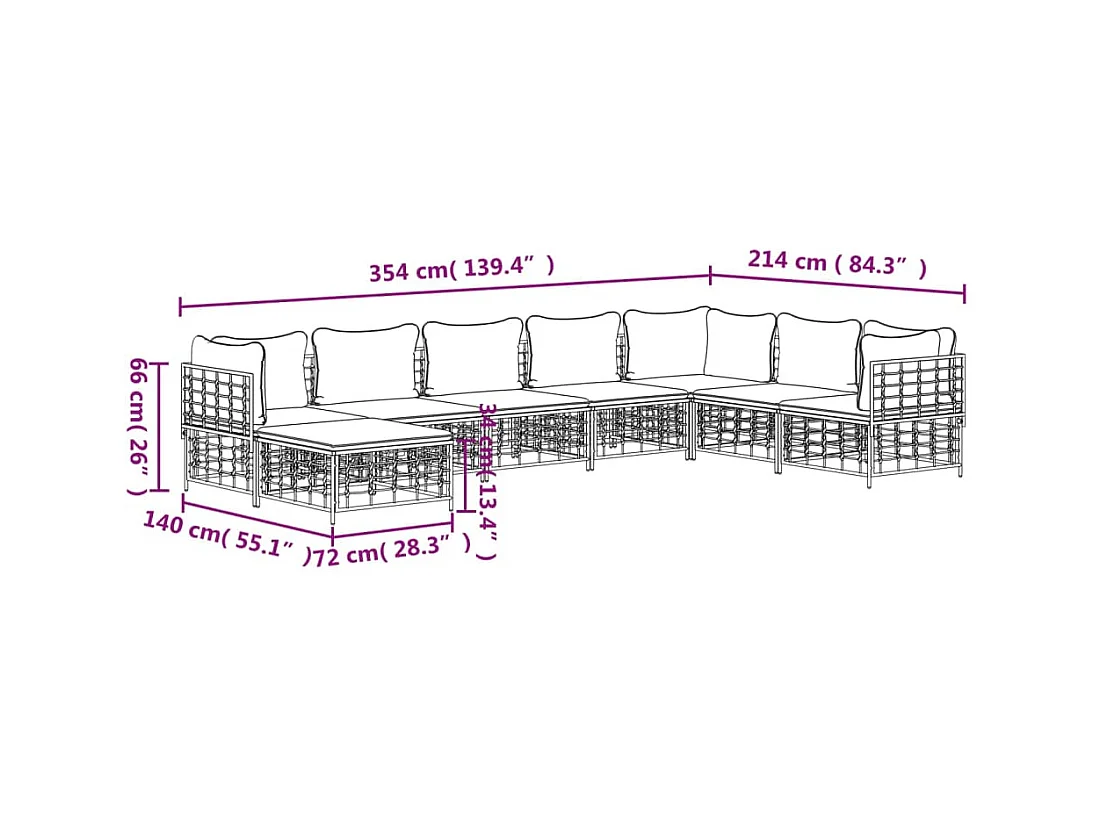 Salon de jardin 8 pcs avec coussins anthracite résine tressée