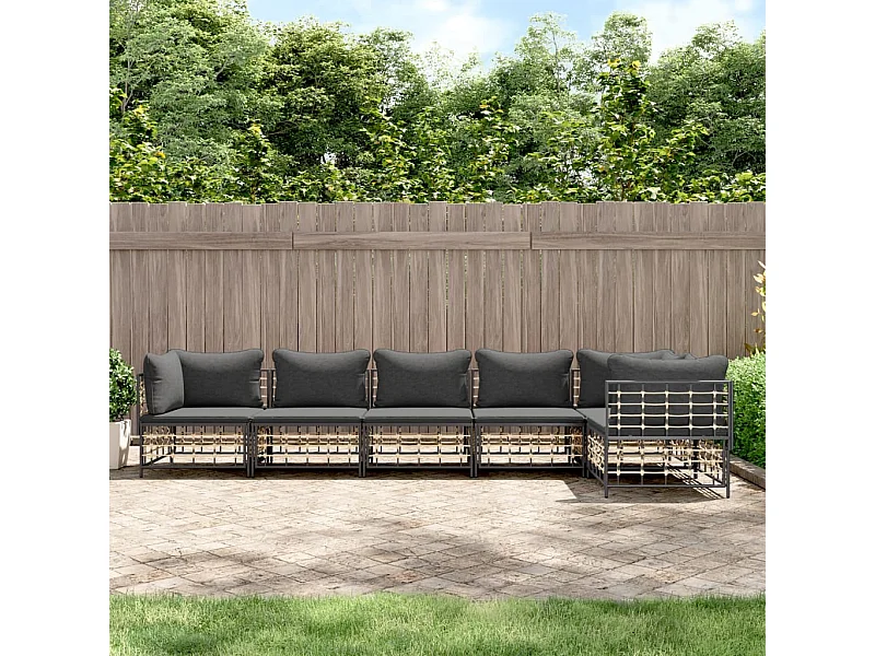 Salon de jardin 6 pcs avec coussins anthracite résine tressée