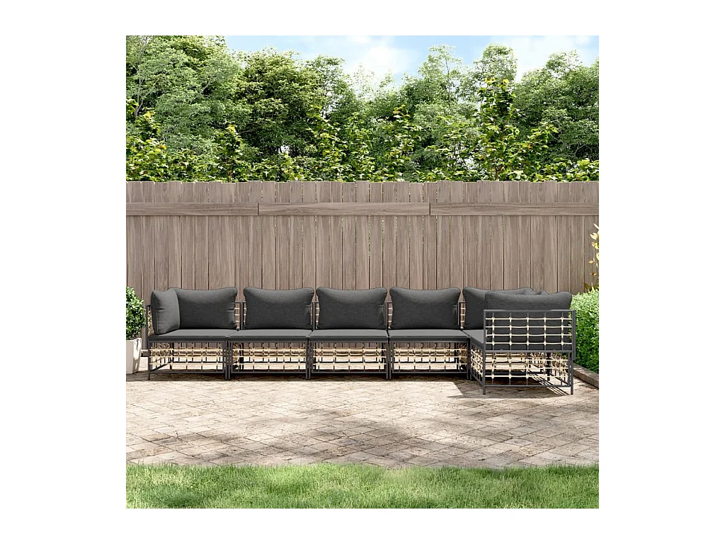 Salon de jardin 6 pcs avec coussins anthracite résine tressée
