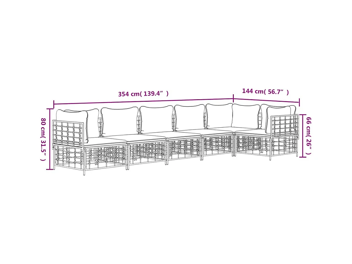 Salon de jardin 6 pcs avec coussins anthracite résine tressée